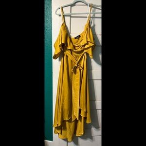 Lulus gold satin wrap dress